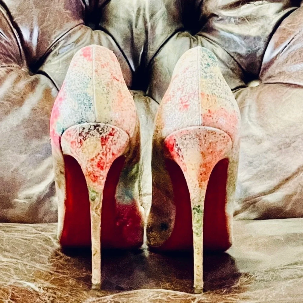 Christian Louboutin So Kate, Multicolor Abstract Cork Glitter Pumps, EU39